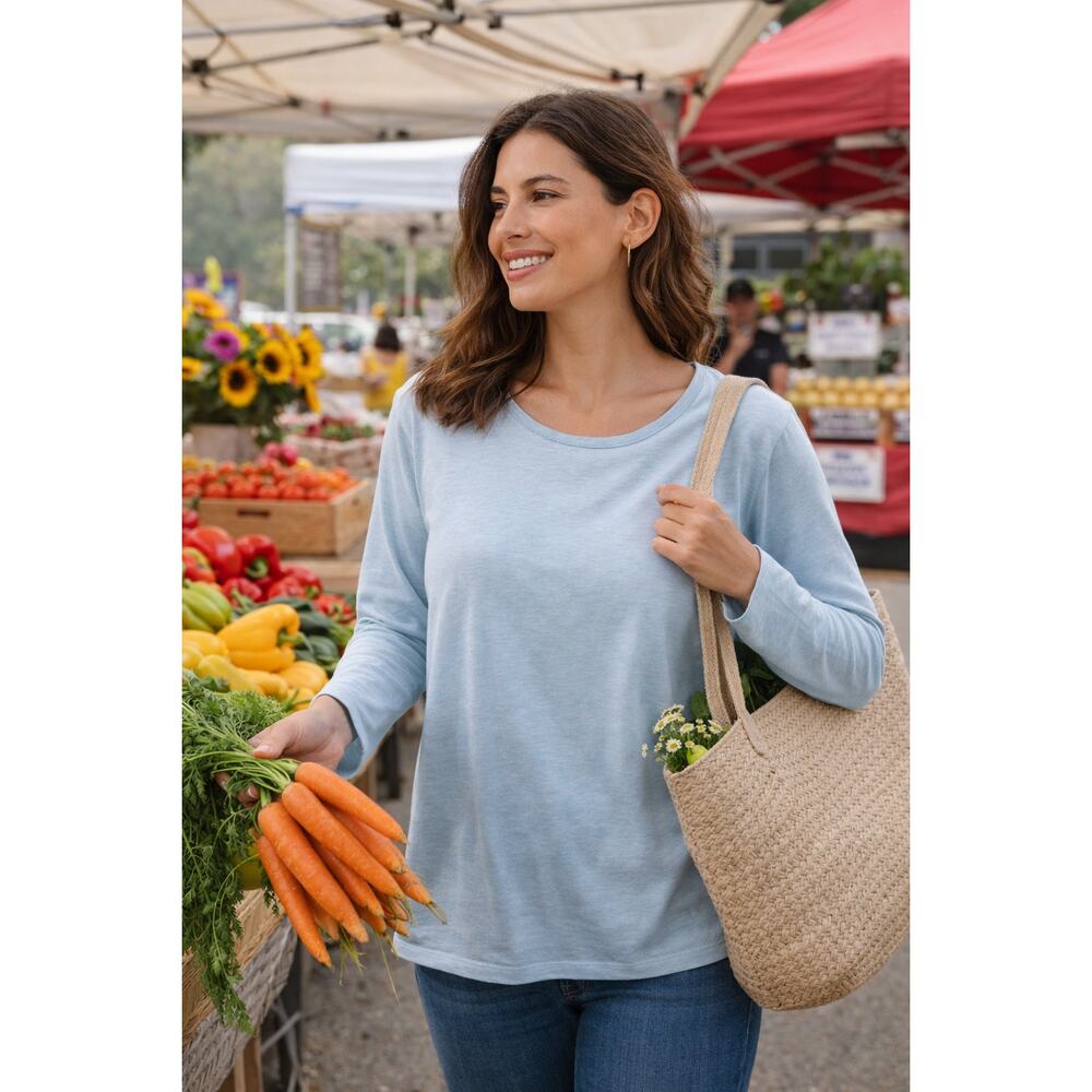 Pure Jill XL Baby Blue Pima Cotton Stretch Long Sleeve Crewneck Tee Soft Casual
